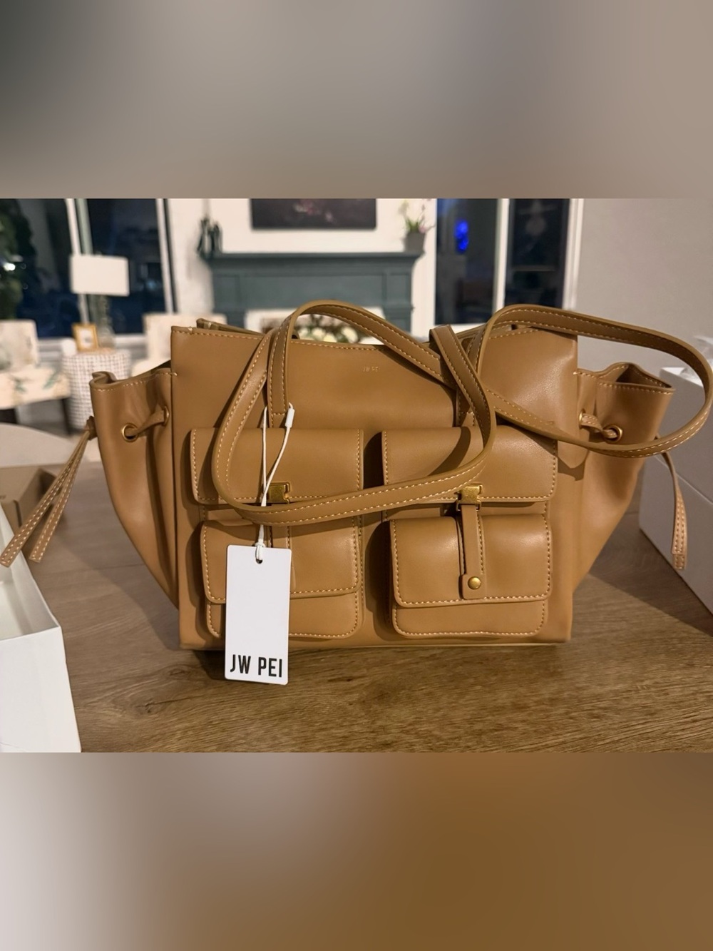 JW PEI Caramel Tan Shoulder Bag with Front Pockets